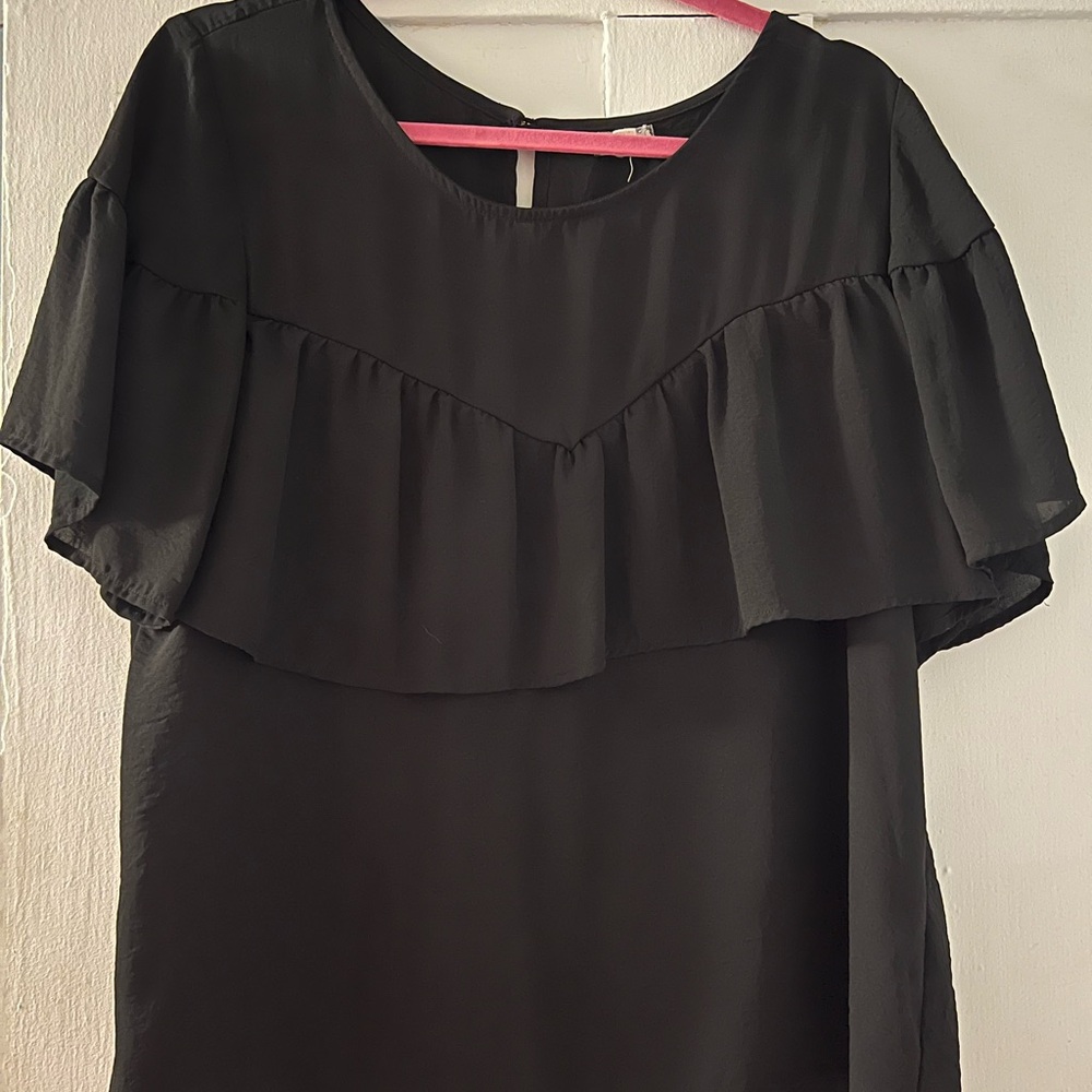 Black Ruffle Yoke Women's Top